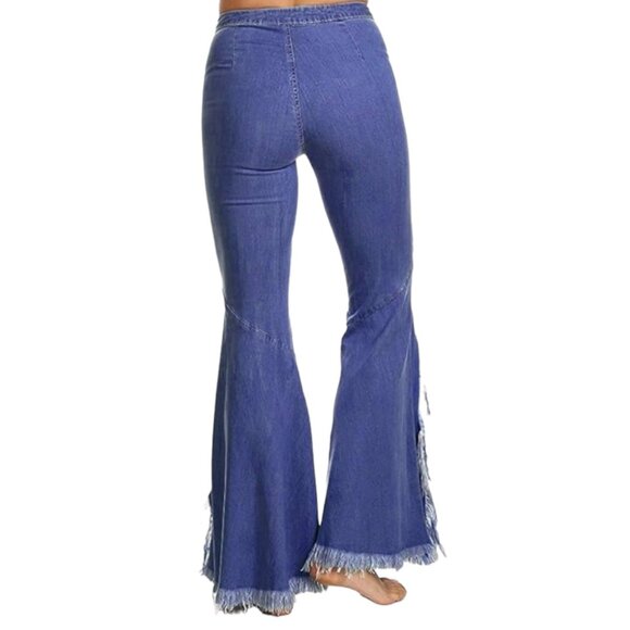 CHARTOU Tassel Flared Slit Ripped Jeans Denim Pants - Picture 3 of 6